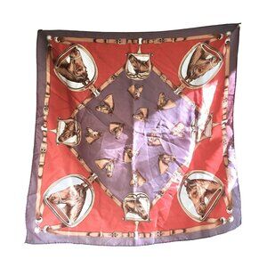 Large Acetate Scarf Made in Japan Equestrian Theme Vintage Accessory